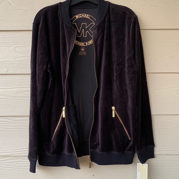 NWT MICHEAL KORS BLACK VELOUR JACKET SZ M - Picture 3 of 3